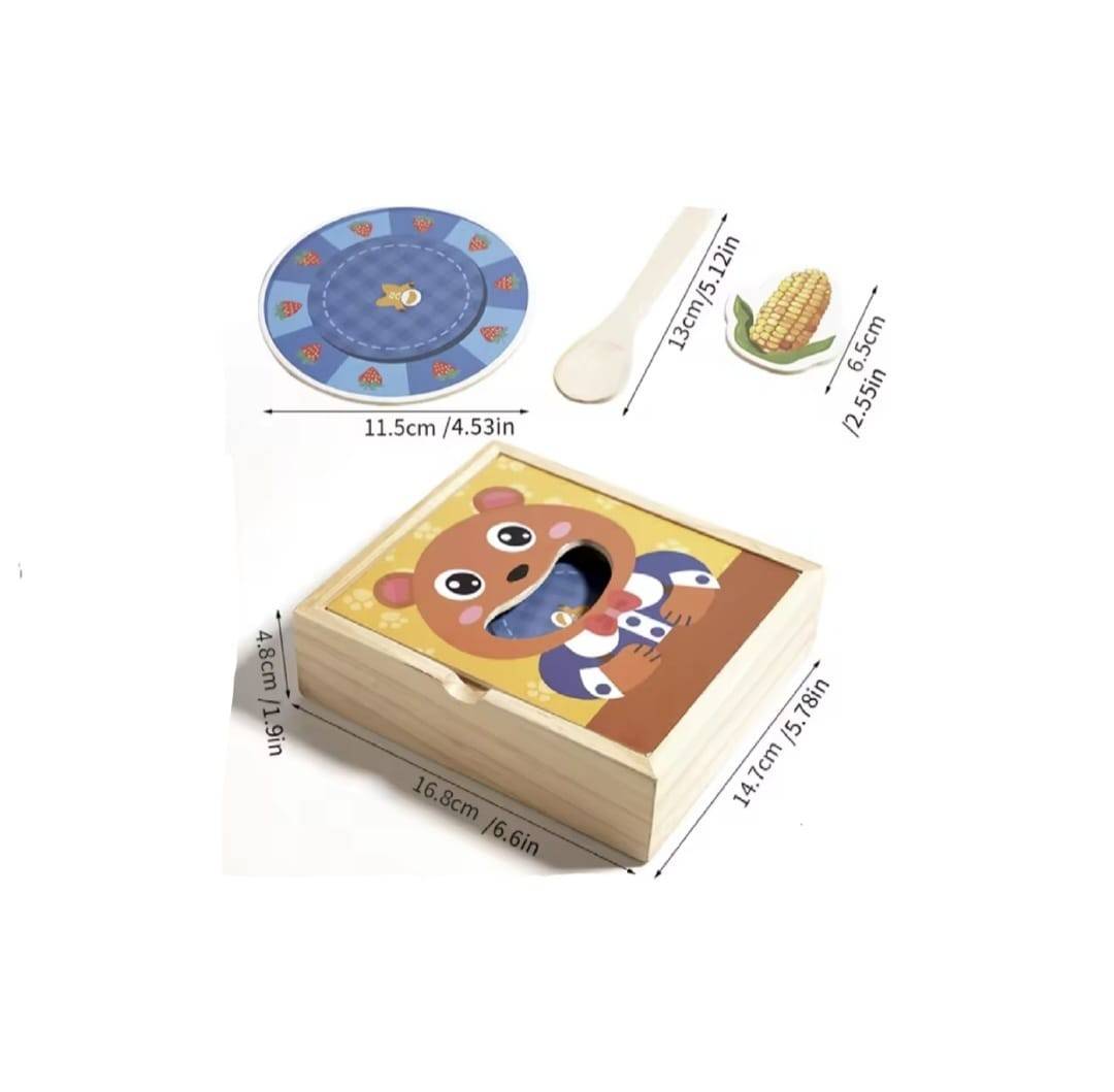 Jucarie educativa, Hraneste Ursuletul, montessori, lemn, multicolor