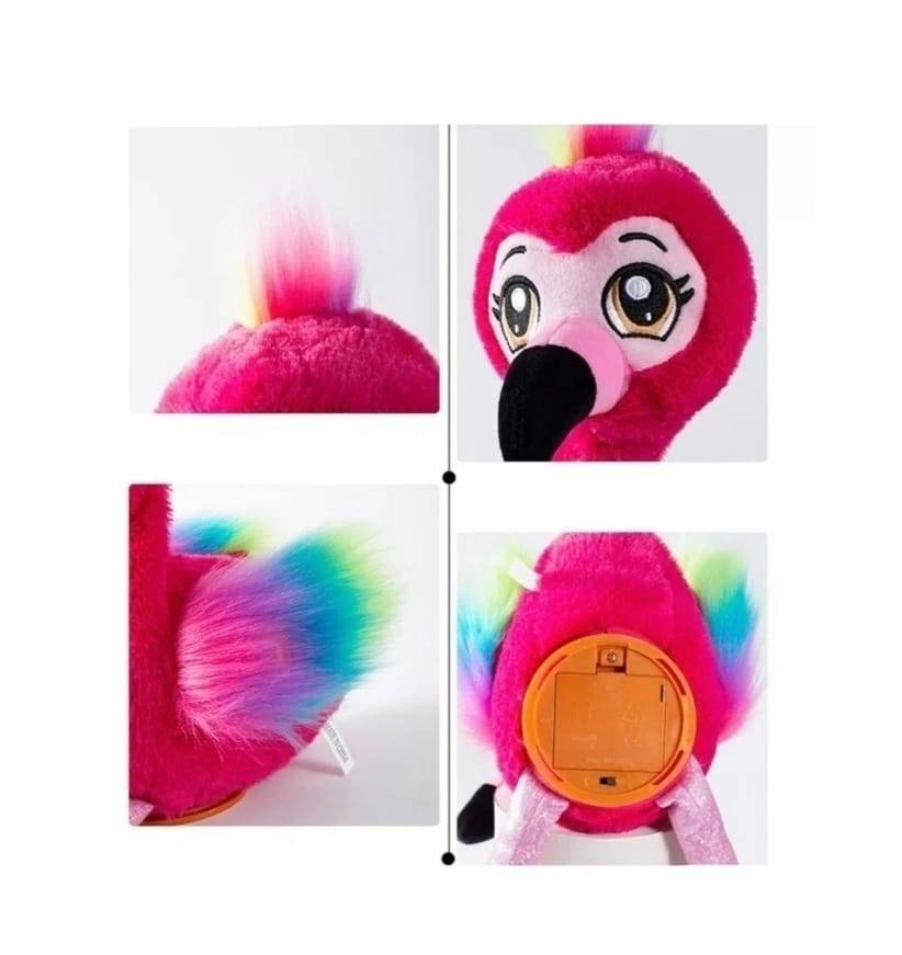 Jucarie Flamingo interactiv, dansator, repetare vocala, roz, 32 cm