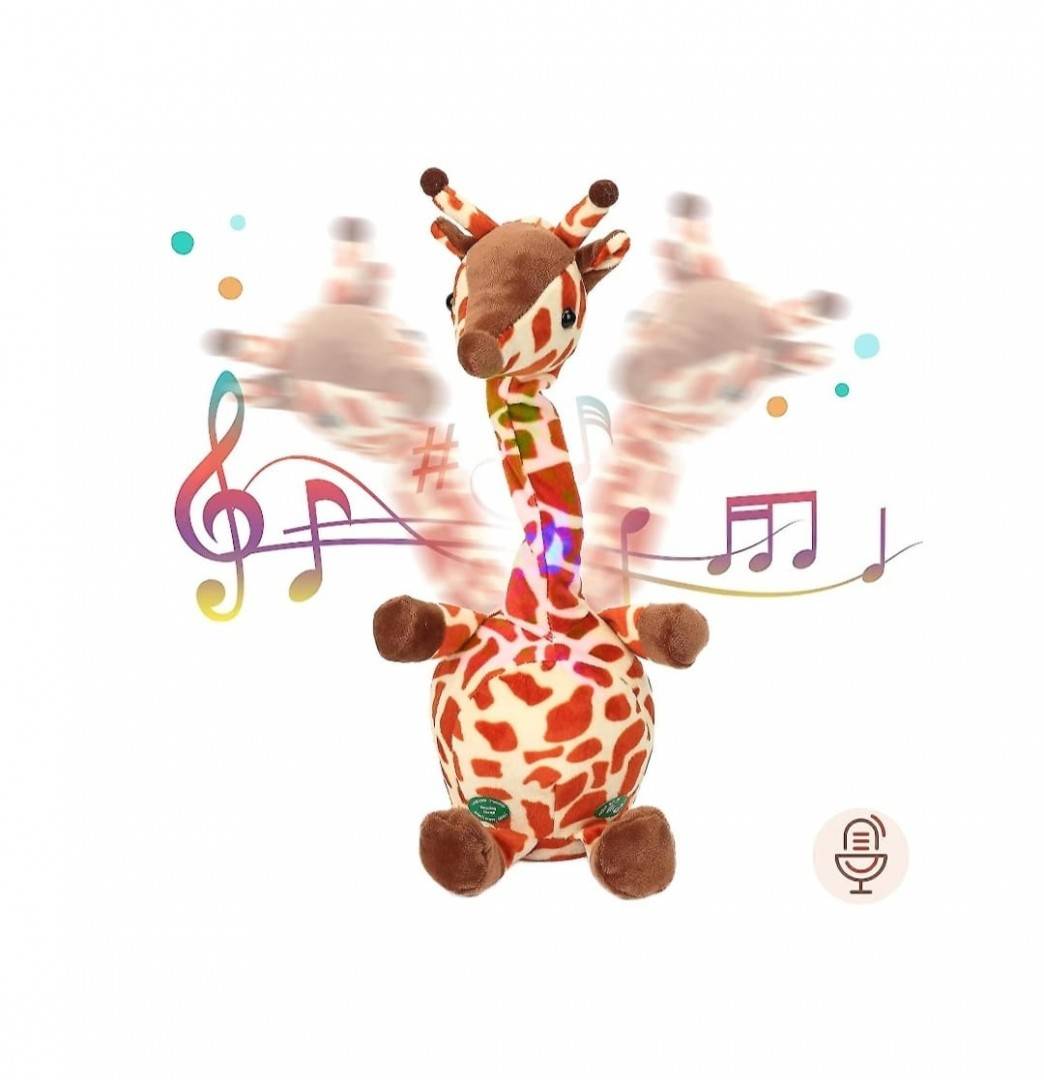 Jucarie Girafa, dansator, care repeta, cablu usb, multicolor, 32 cm