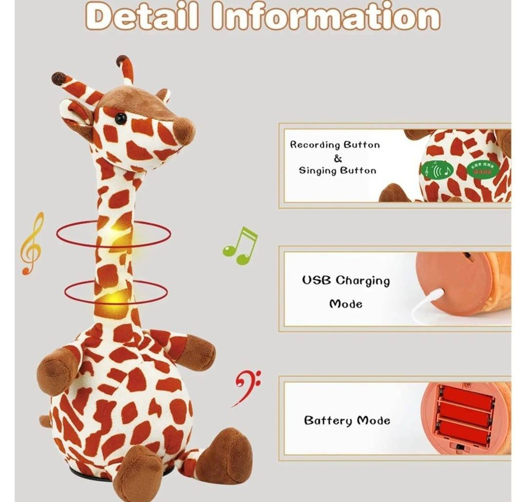 Jucarie Girafa, dansator, care repeta, cablu usb, multicolor, 32 cm