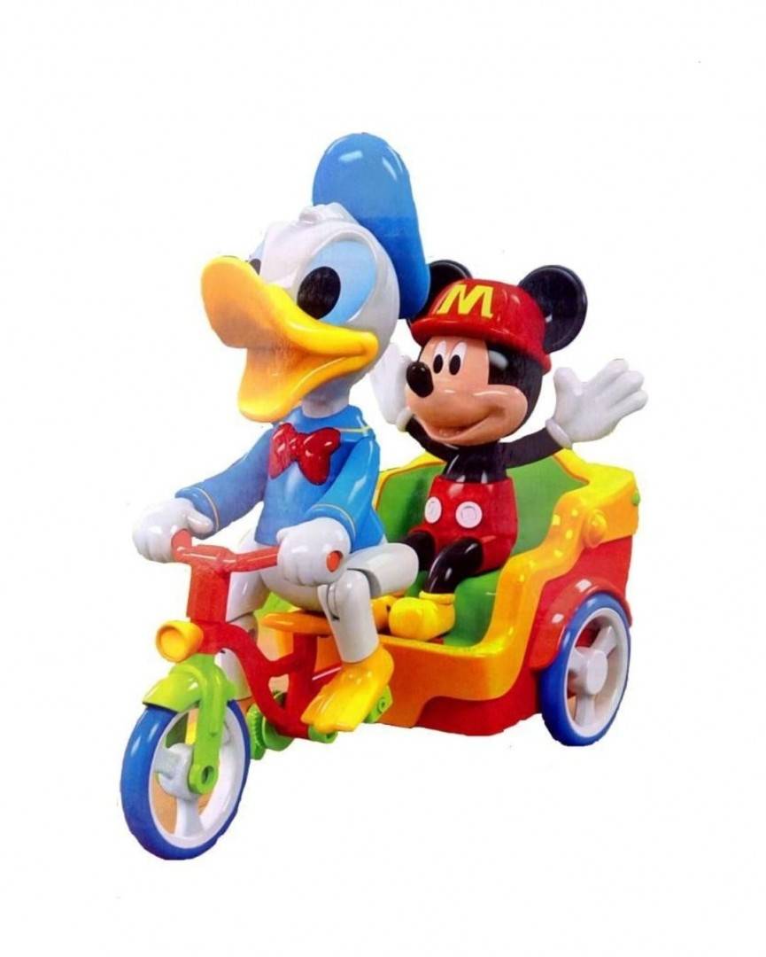 Jucarie interactiva muzicala, Donald si Mickey pe tricicleta, multicolor, 21 cm