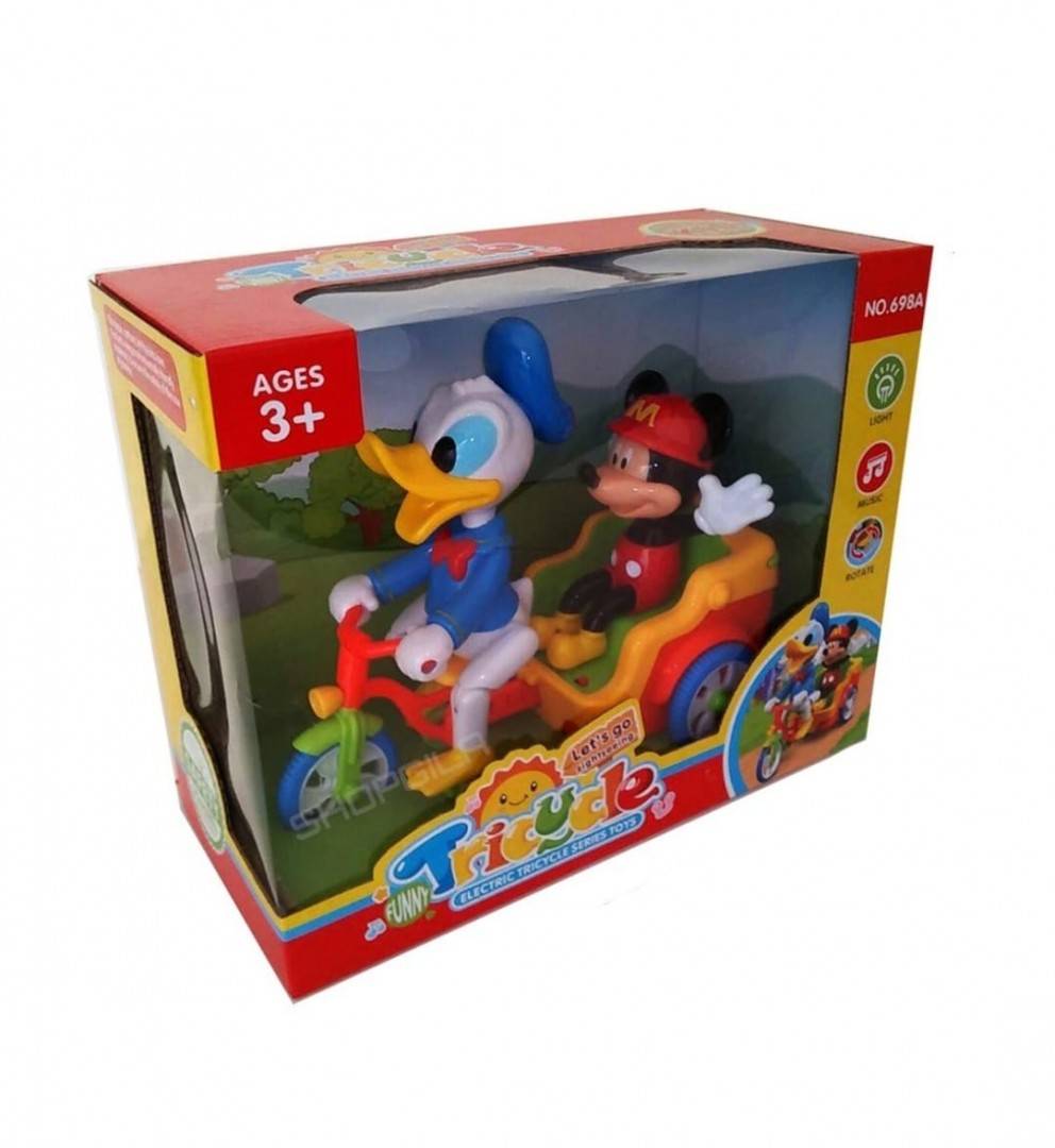 Jucarie interactiva muzicala, Donald si Mickey pe tricicleta, multicolor, 21 cm
