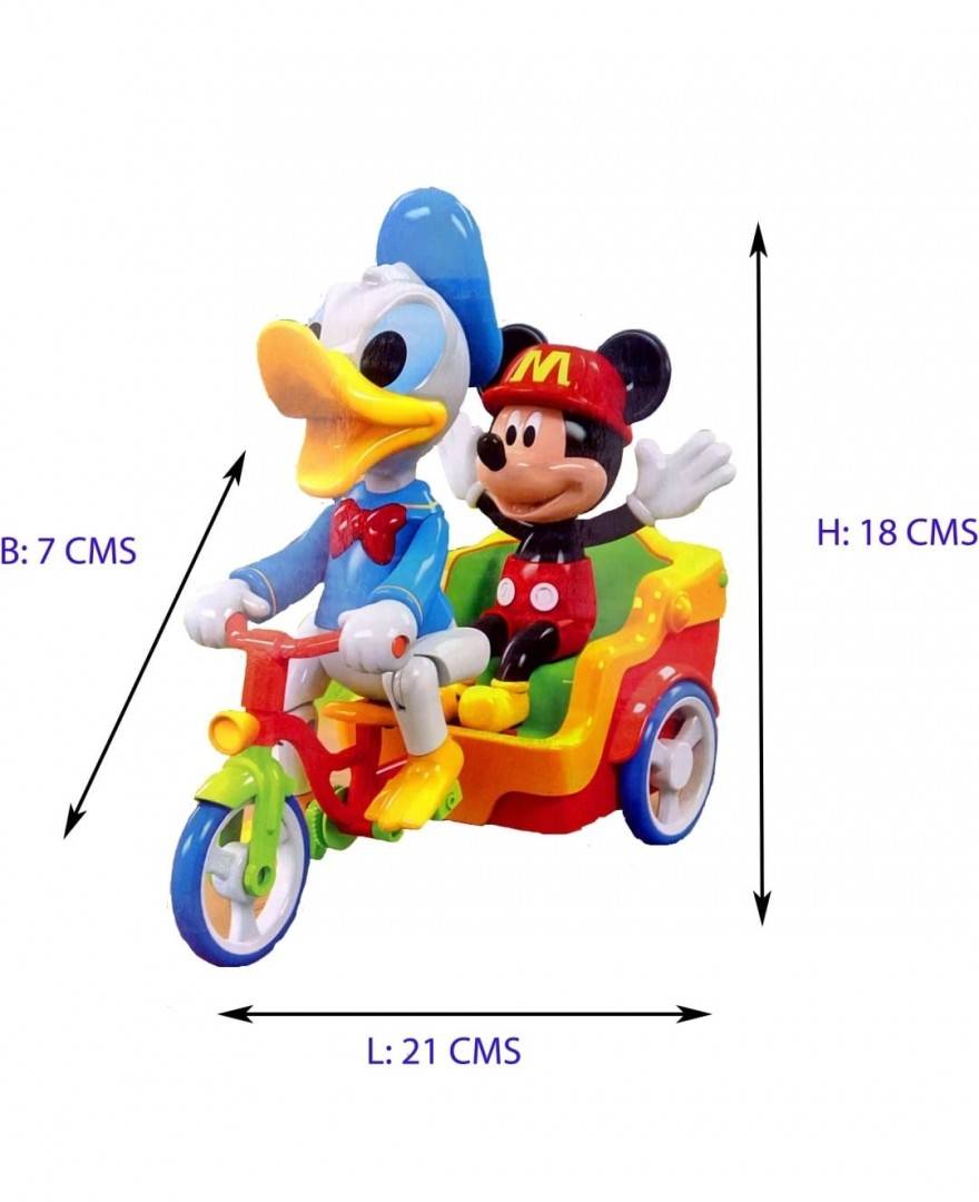 Jucarie interactiva muzicala, Donald si Mickey pe tricicleta, multicolor, 21 cm