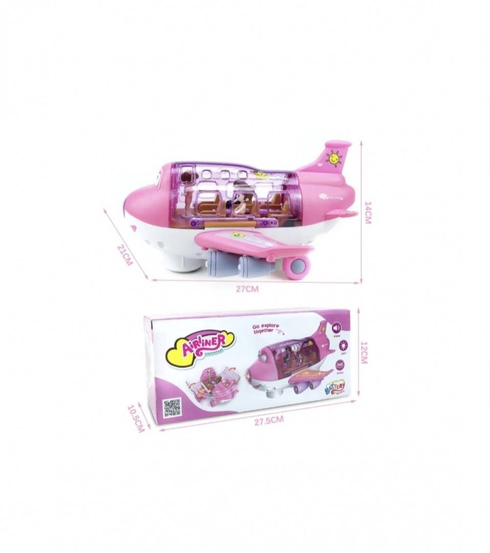 Jucarie interactiva, Avionul cu pasageri, lumini si sunete, roz, 26 cm