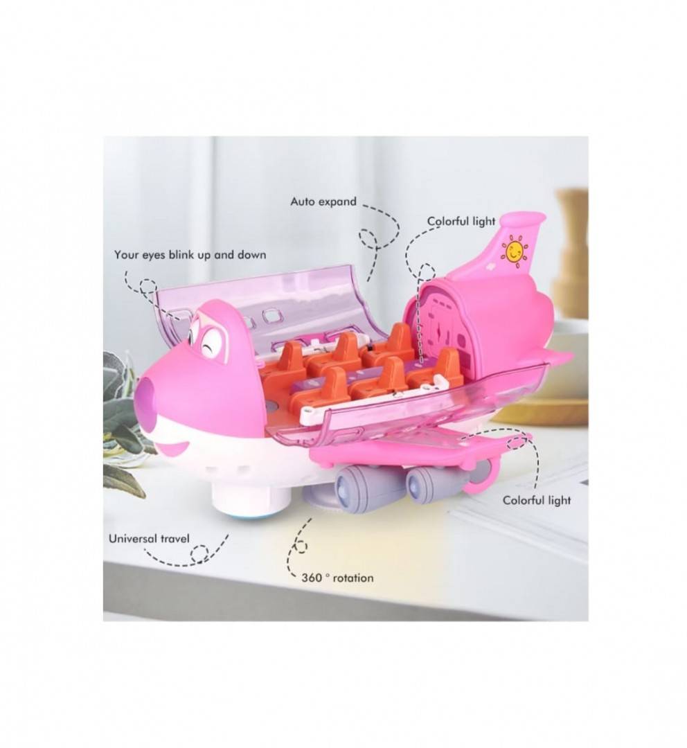 Jucarie interactiva, Avionul cu pasageri, lumini si sunete, roz, 26 cm