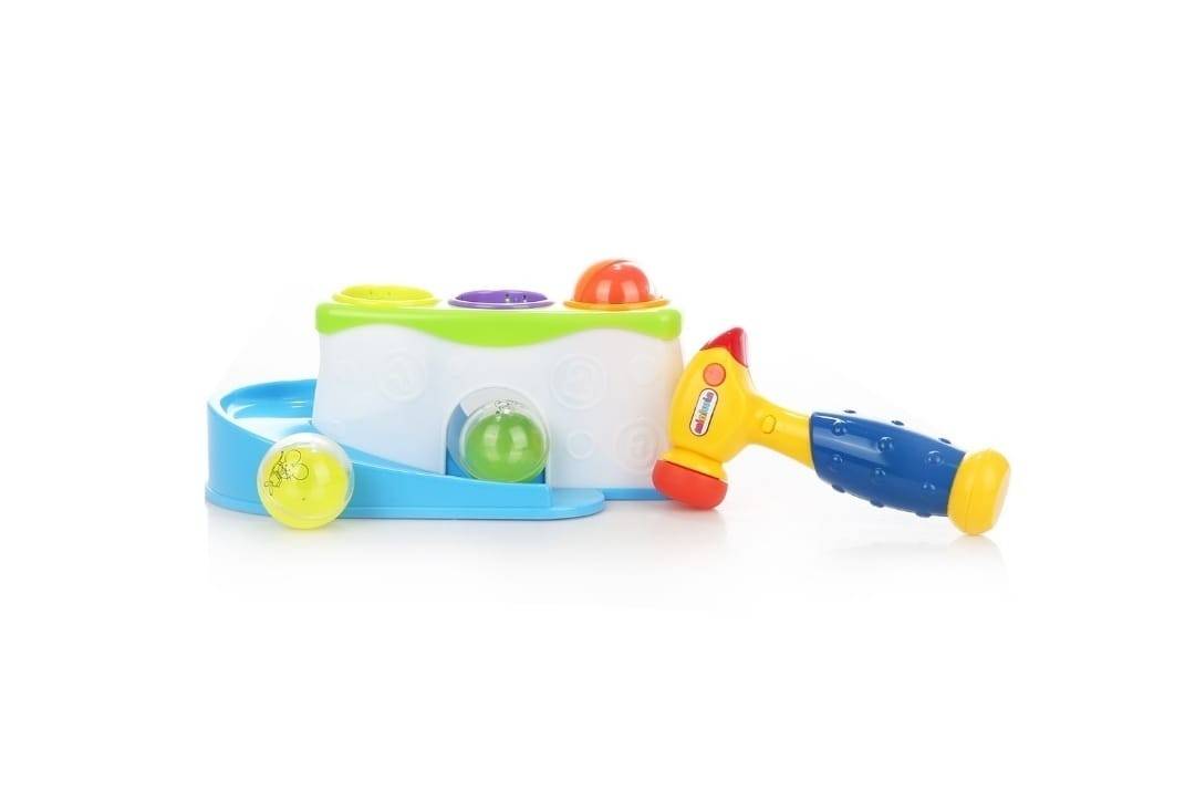 Jucarie interactiva bebelusi, Ciocanul cu Bile, sunete, multicolor, 24 cm