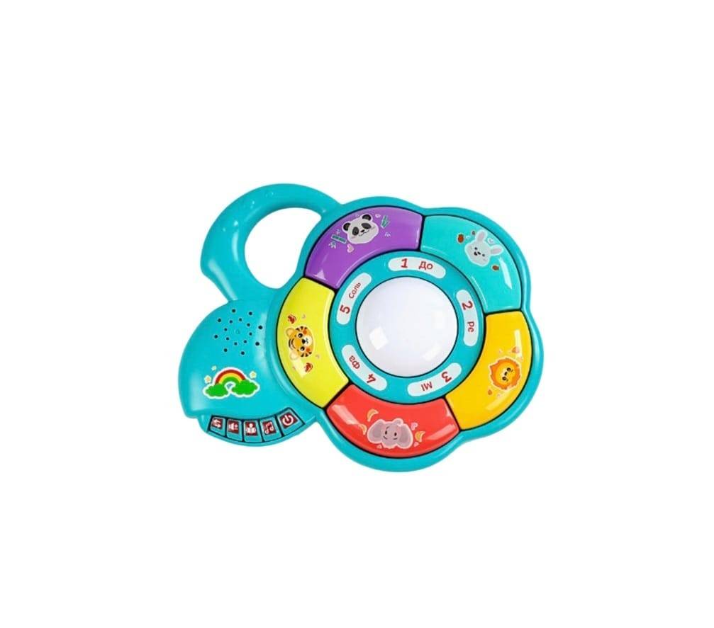 Jucarie interactiva bebelusi, Floare, lumini si sunete, albastru, 24 cm, 6 luni+