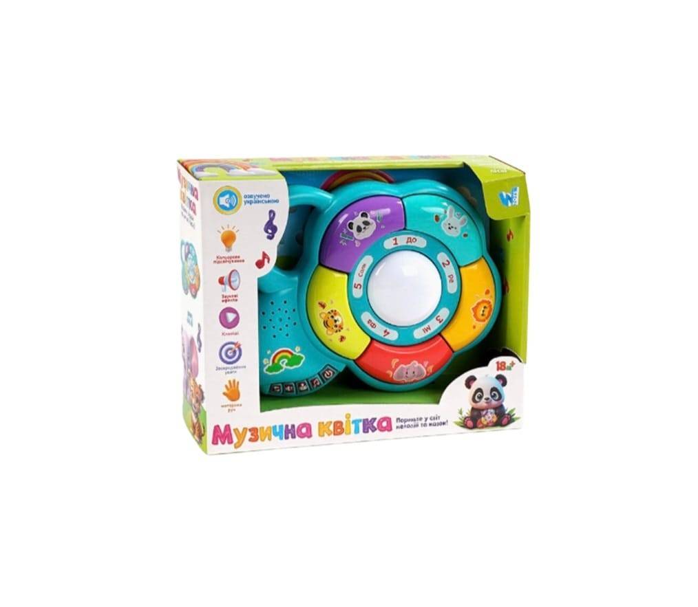Jucarie interactiva bebelusi, Floare, lumini si sunete, albastru, 24 cm, 6 luni+