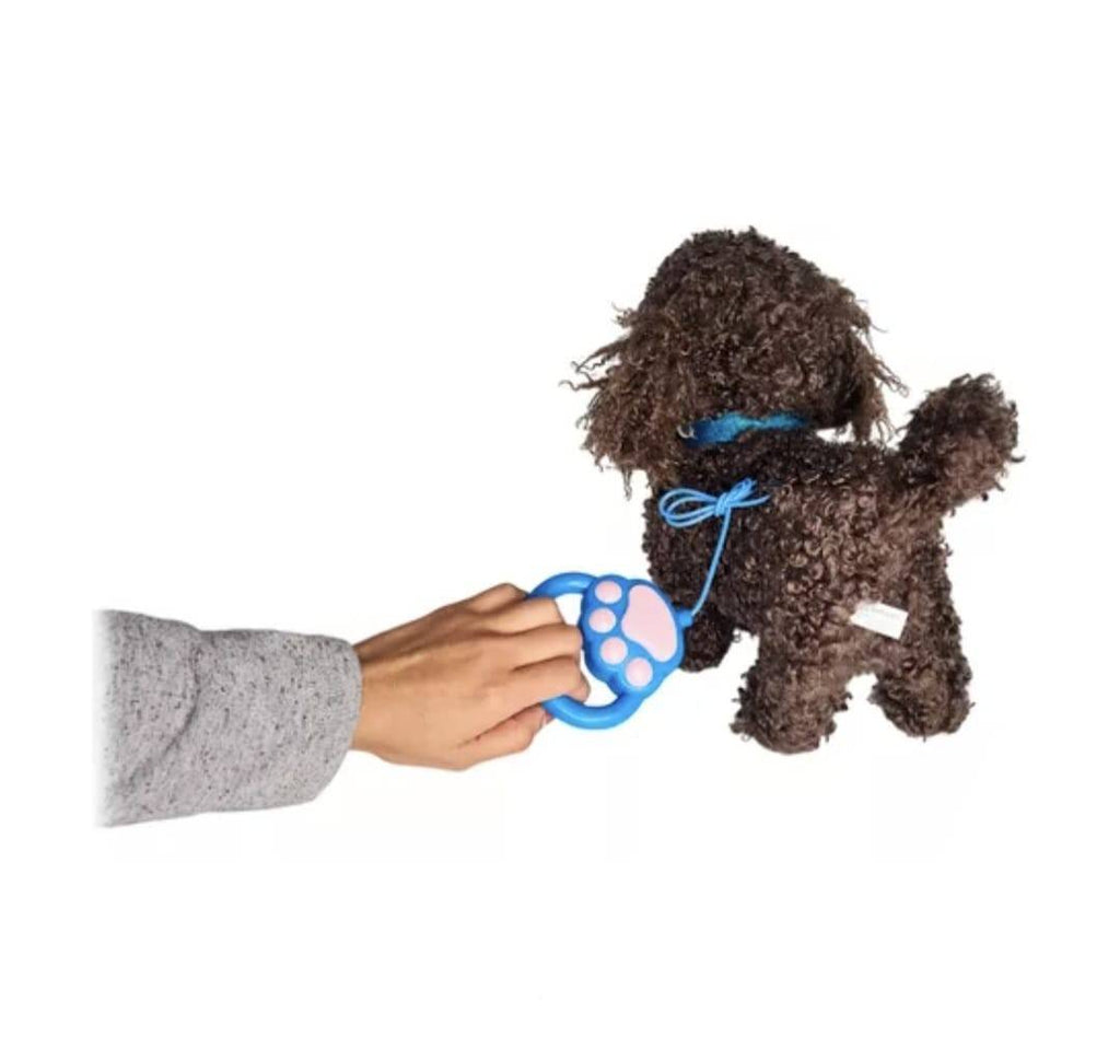 Jucarie interactiva, Catel cu lesa, MASHASHOP, merge, sunet, maro inchis, 30 cm