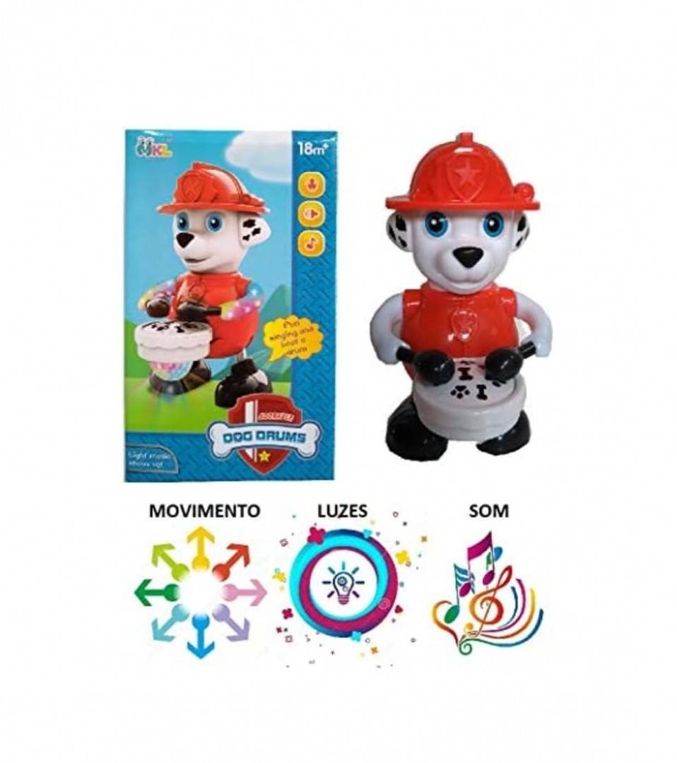 Jucarie interactiva, Catel cu Tobe, lumini si sunete, rosu, 20 cm