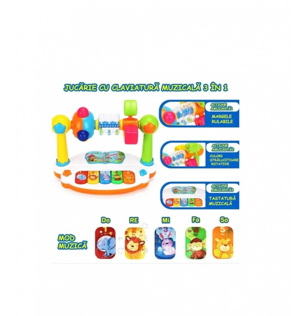 Jucarie interactiva, claviatura de pian pentru copii cu mecanism de rotatie, muzica, 20 de melodii, muzicala pentru educatie 