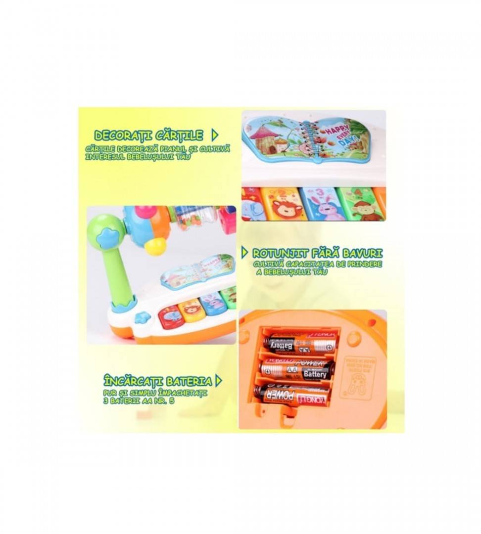 Jucarie interactiva, claviatura de pian pentru copii cu mecanism de rotatie, muzica, 20 de melodii, muzicala pentru educatie 