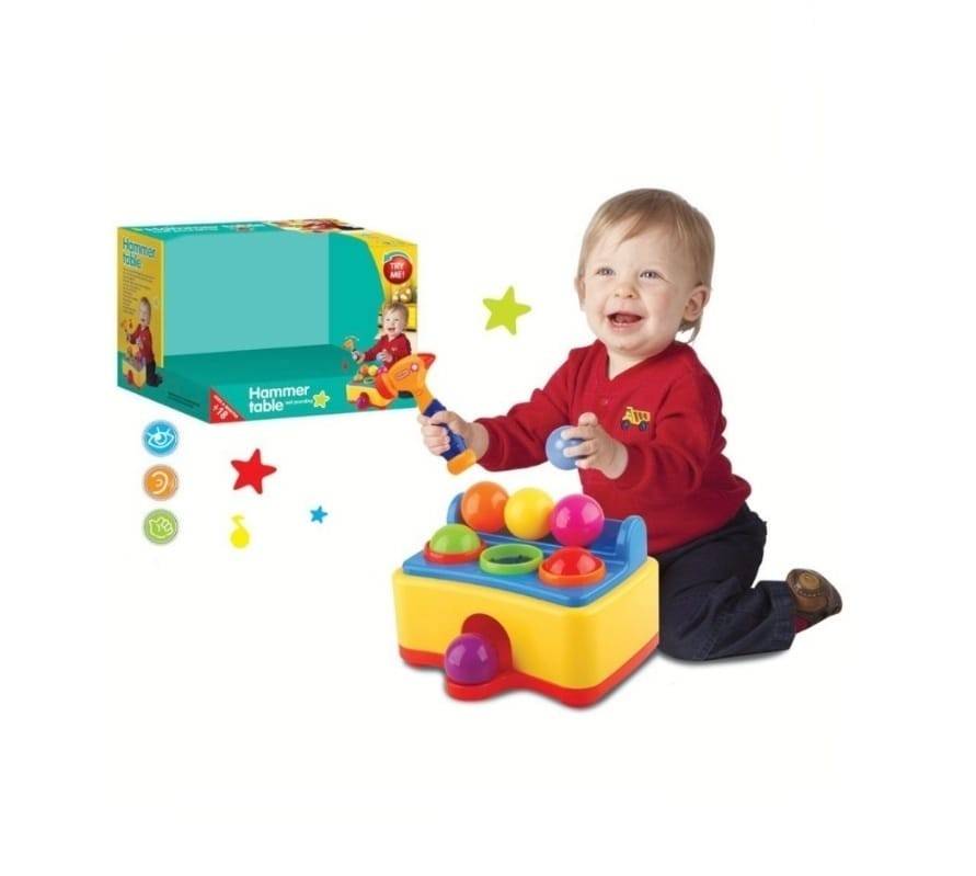 Jucarie interactiva cu 6 blie si ciocan, sunete si lumini, multicolor, 21 cm