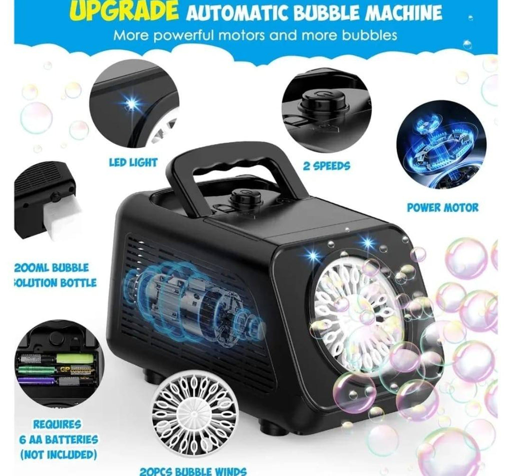 Jucarie Interactiva de Facut Baloane de Sapun, Automata, Portabila, 20 de Gauri, Lumini Led, Sistem Antiscurgere, negru, 20 c