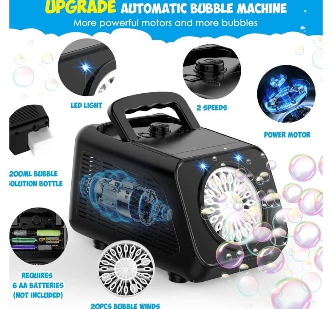 Jucarie Interactiva de Facut Baloane de Sapun, Automata, Portabila, 20 de Gauri, Lumini Led, Sistem Antiscurgere, negru, 20 c