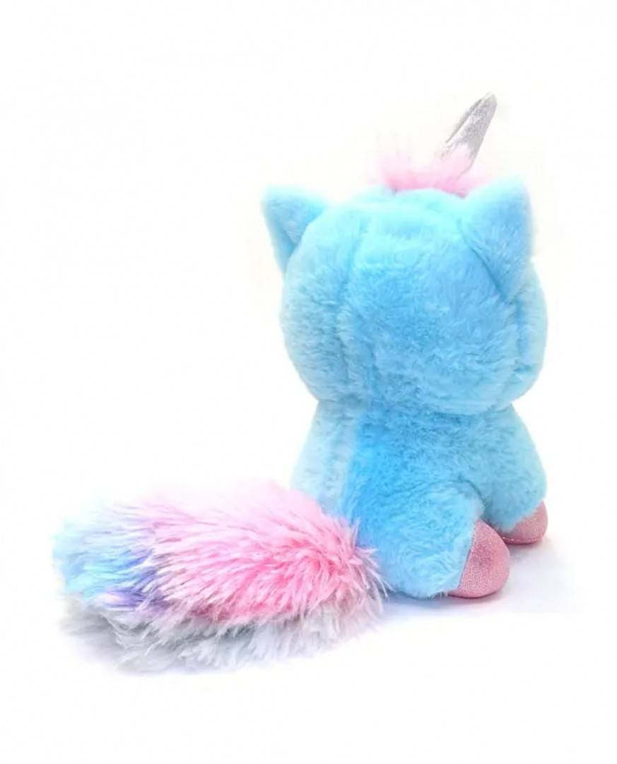 Jucarie interactiva de plus, tip Pisicuta Inorog, Glowcorns, Llamacorn, bleu, 30 cm