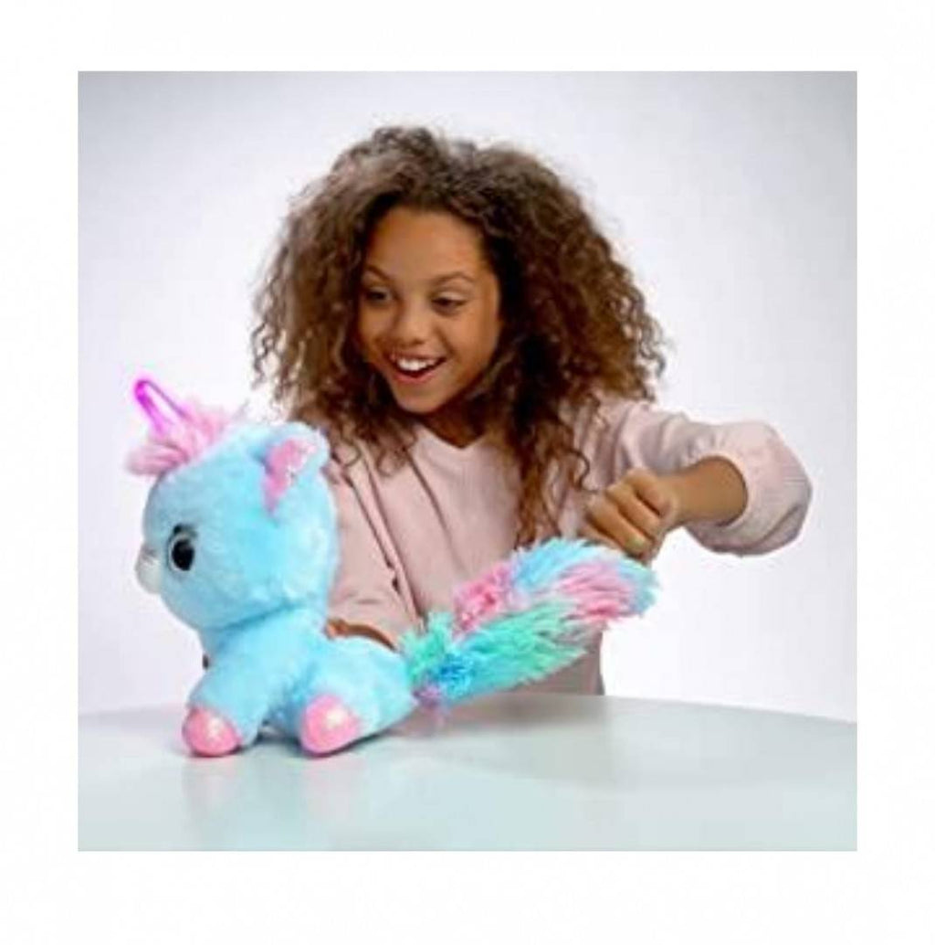 Jucarie interactiva de plus, tip Pisicuta Inorog, Glowcorns, Llamacorn, bleu, 30 cm