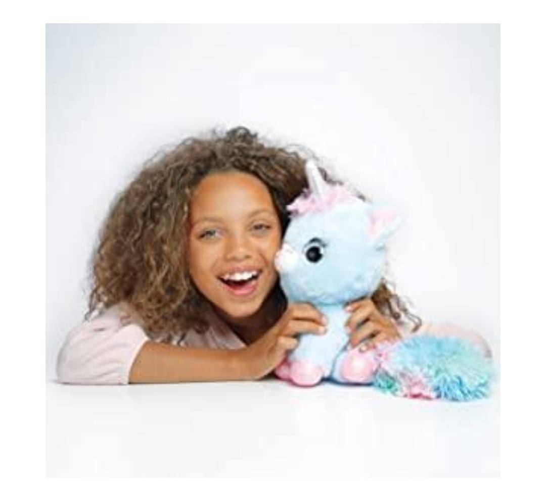 Jucarie interactiva de plus, tip Pisicuta Inorog, Glowcorns, Llamacorn, bleu, 30 cm