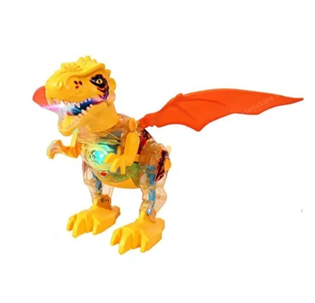 Jucarie interactiva, Dinozaur cu sunete si lumini, galben, 20 cm