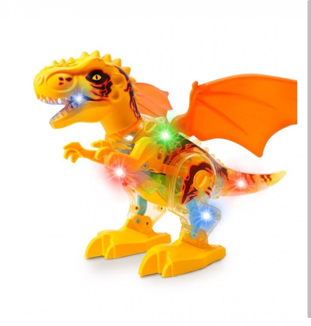 Jucarie interactiva, Dinozaur cu sunete si lumini, galben, 20 cm