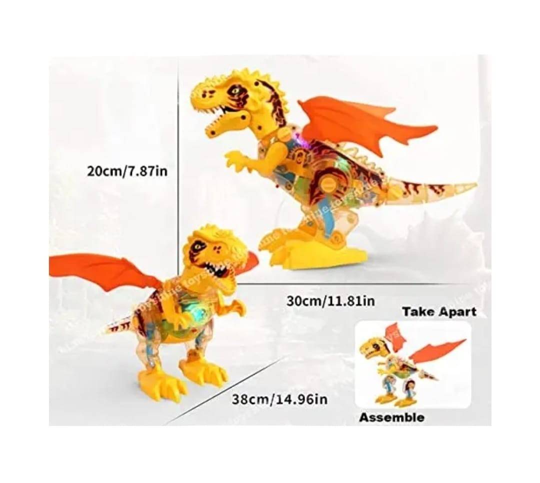 Jucarie interactiva, Dinozaur cu sunete si lumini, galben, 20 cm