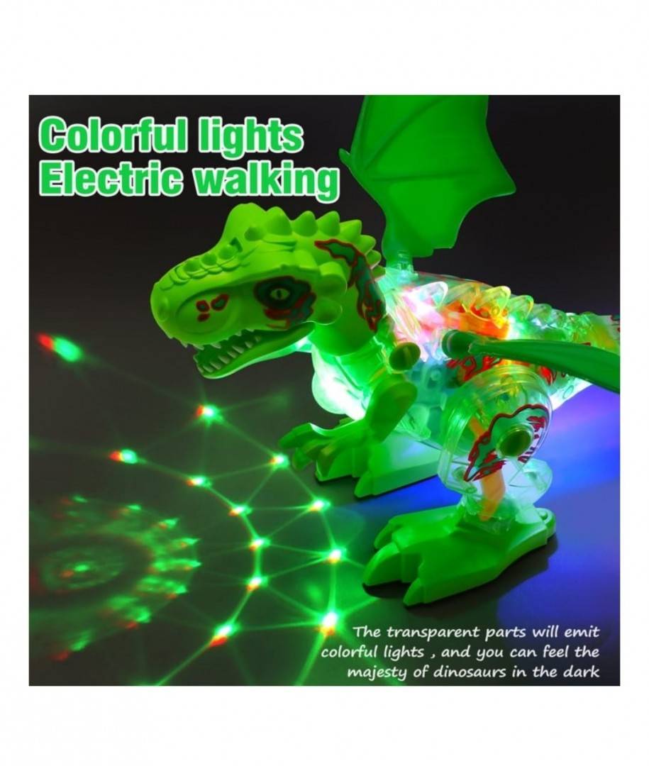 Jucarie interactiva, Dinozaur cu sunete si lumini, verde, 20 cm