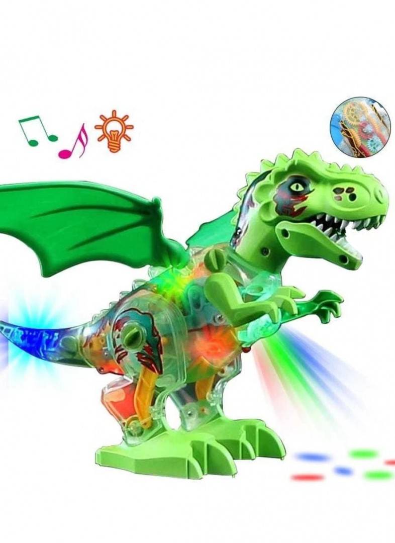 Jucarie interactiva, Dinozaur cu sunete si lumini, verde, 20 cm