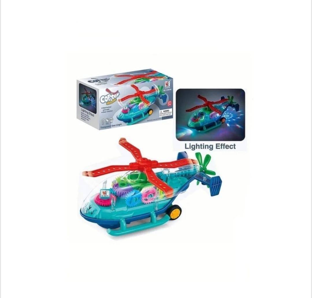 Jucarie interactiva, Elicopter transparent muzical cu interior multicolor, 20 cm