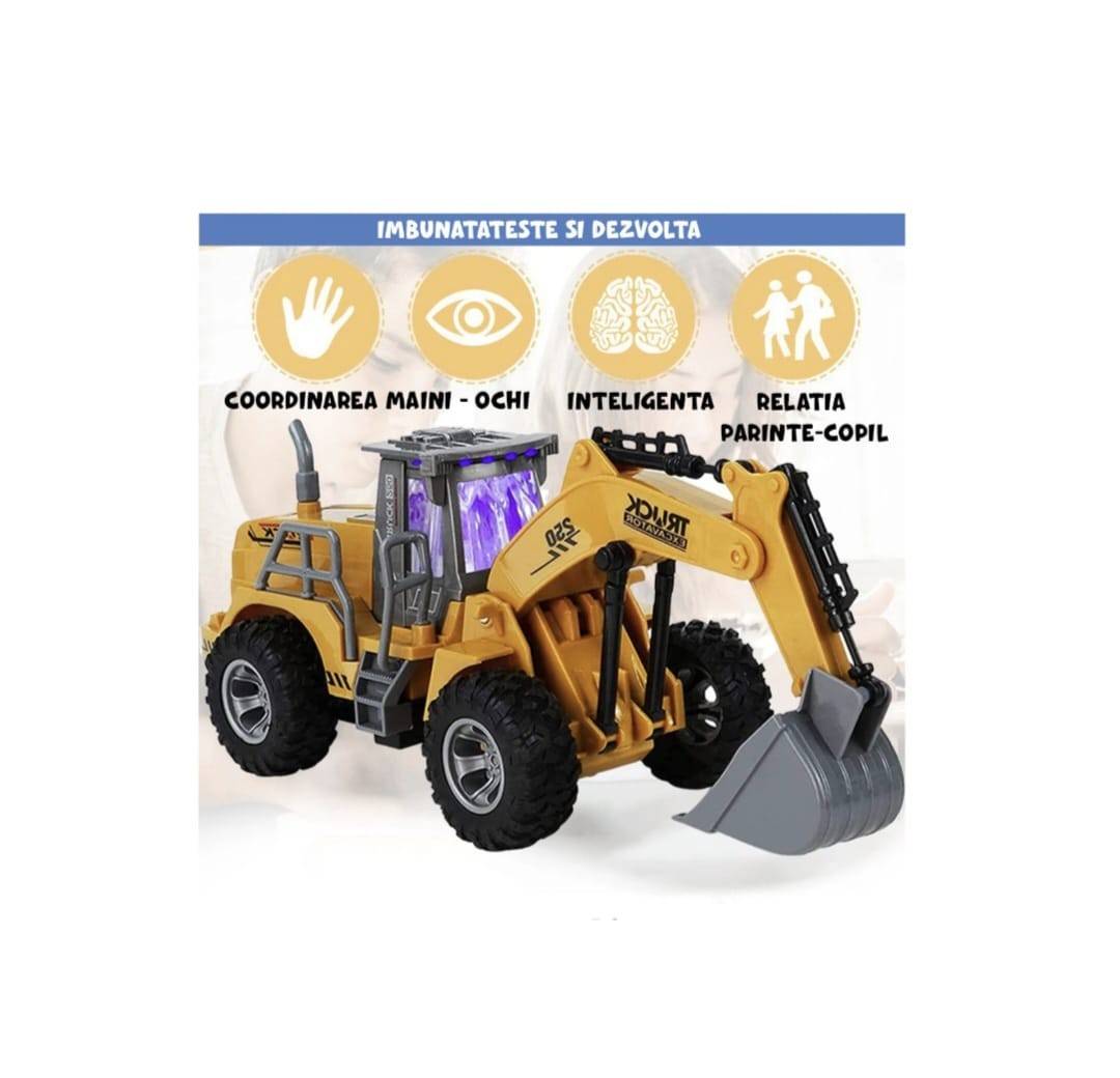 Jucarie interactiva, Excavator cu telecomanda, acumulator, multicolor, 23 cm