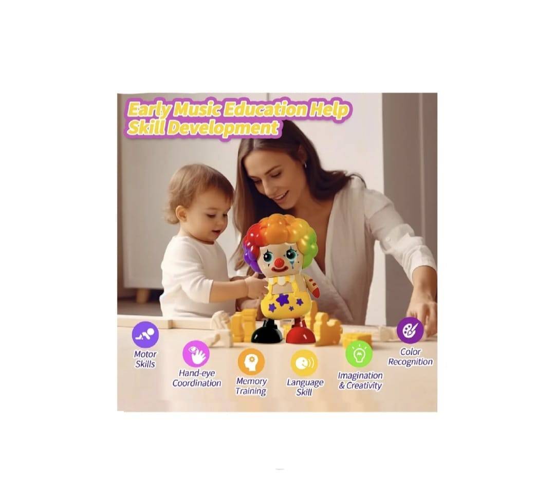 Jucarie interactiva, Model Clovn, dansator, functie lumini/sunete, multicolor, 22 cm