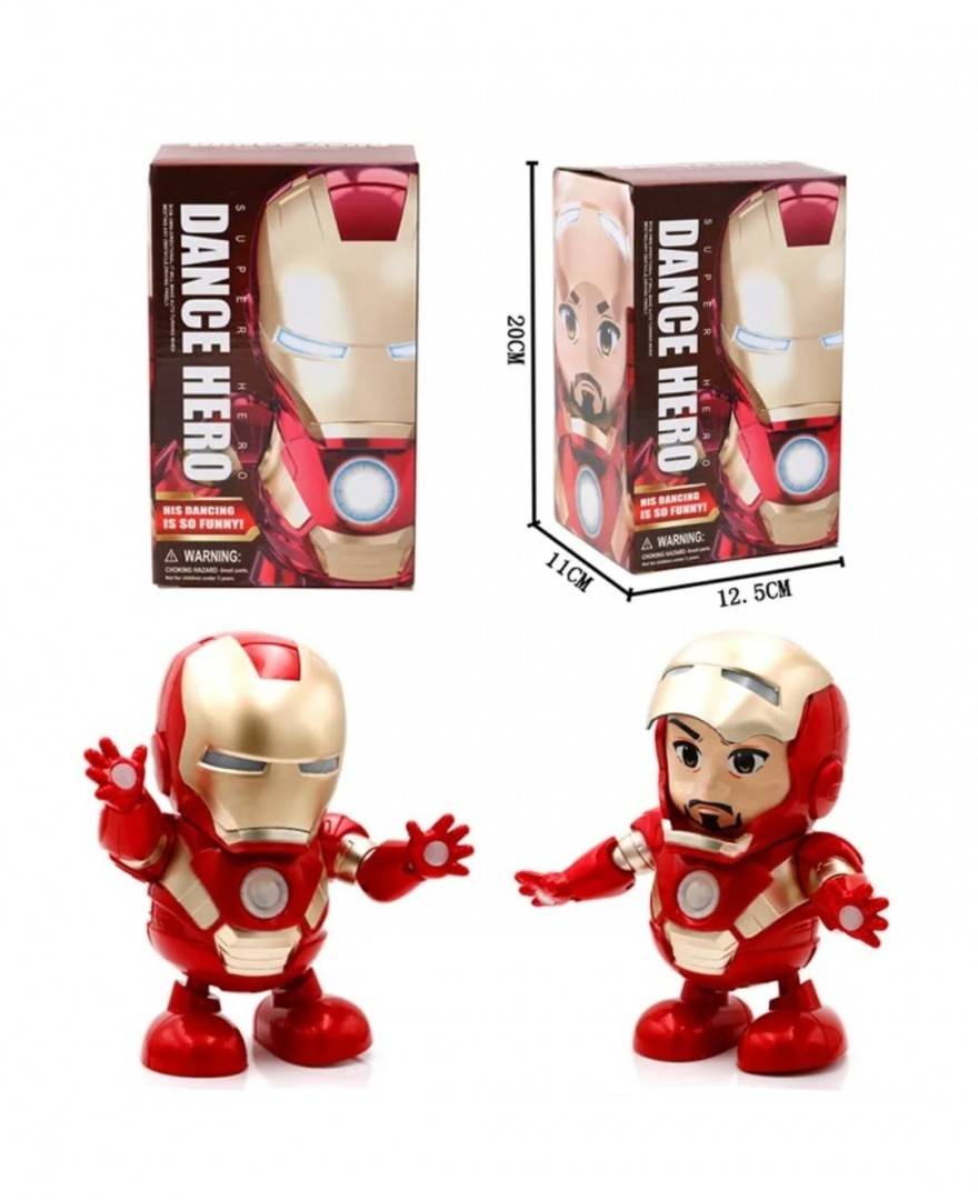 Jucarie interactiva, Model Iron man dansator, functie lumini/sunete, rosu, 20 cm