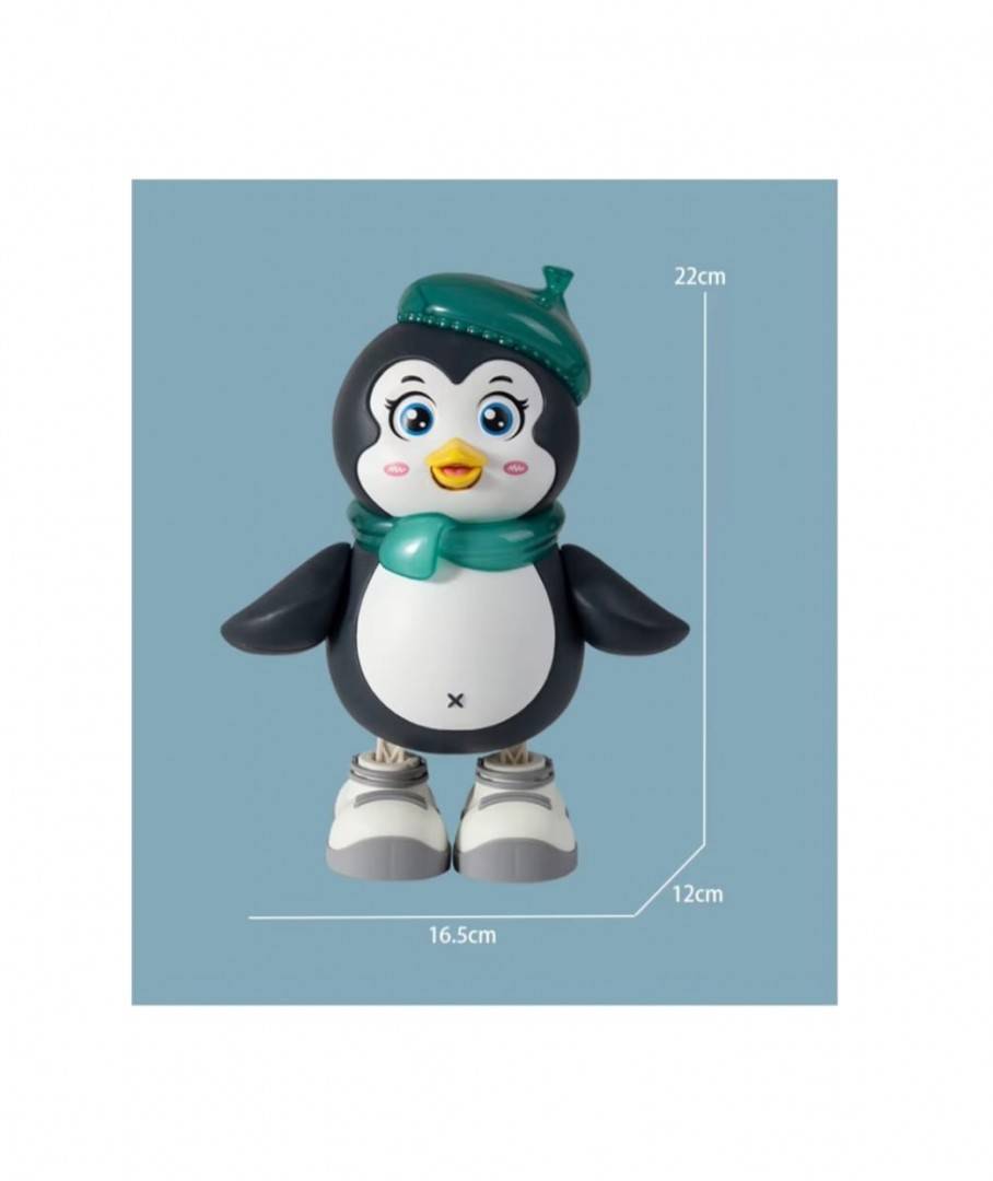 Jucarie interactiva, Pinguinul dansator, sunete si lumini, MASHASHOP, albastru, 22 cm