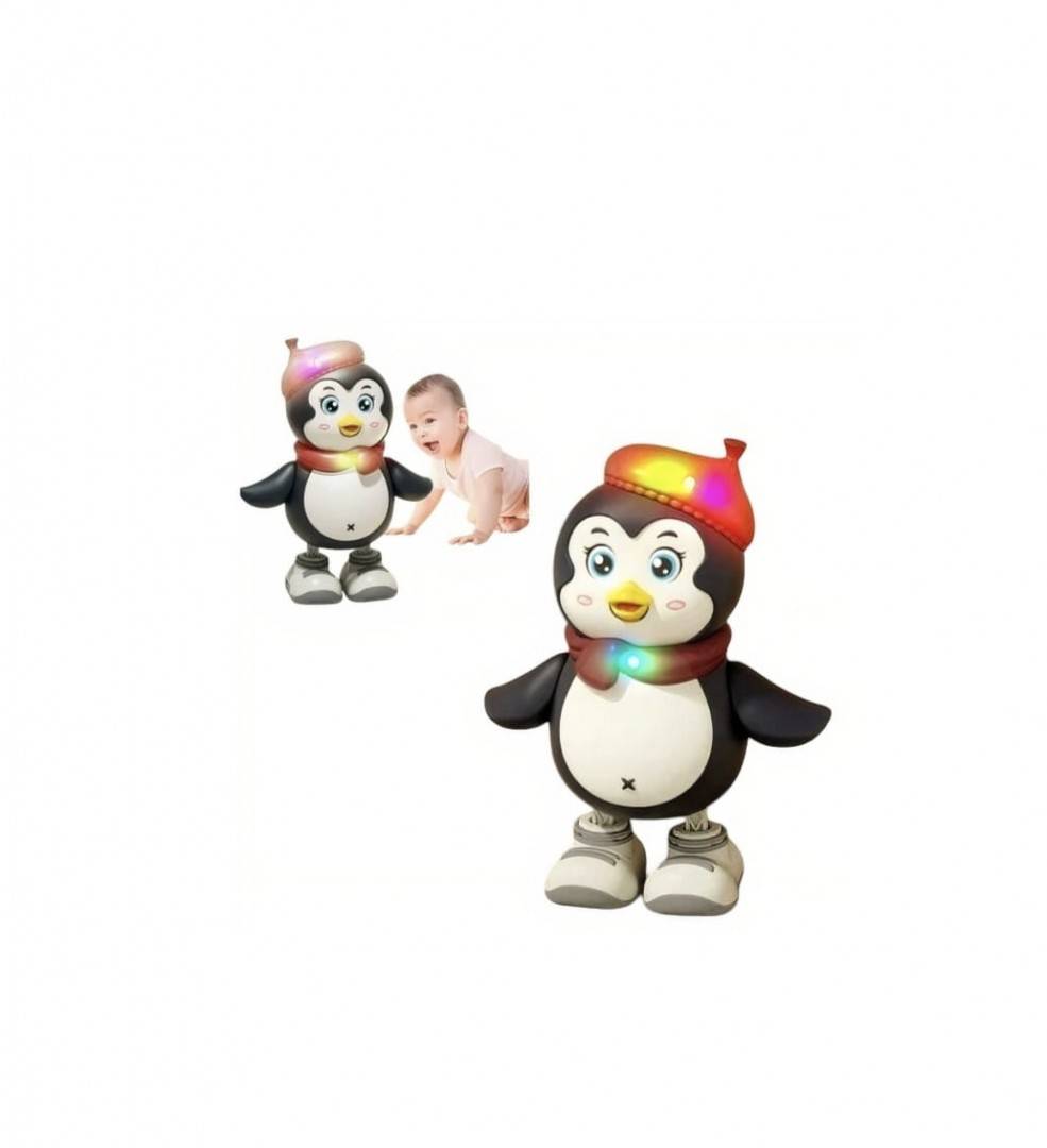 Jucarie interactiva, Pinguinul dansator, sunete si lumini, MASHASHOP, roz, 22 cm