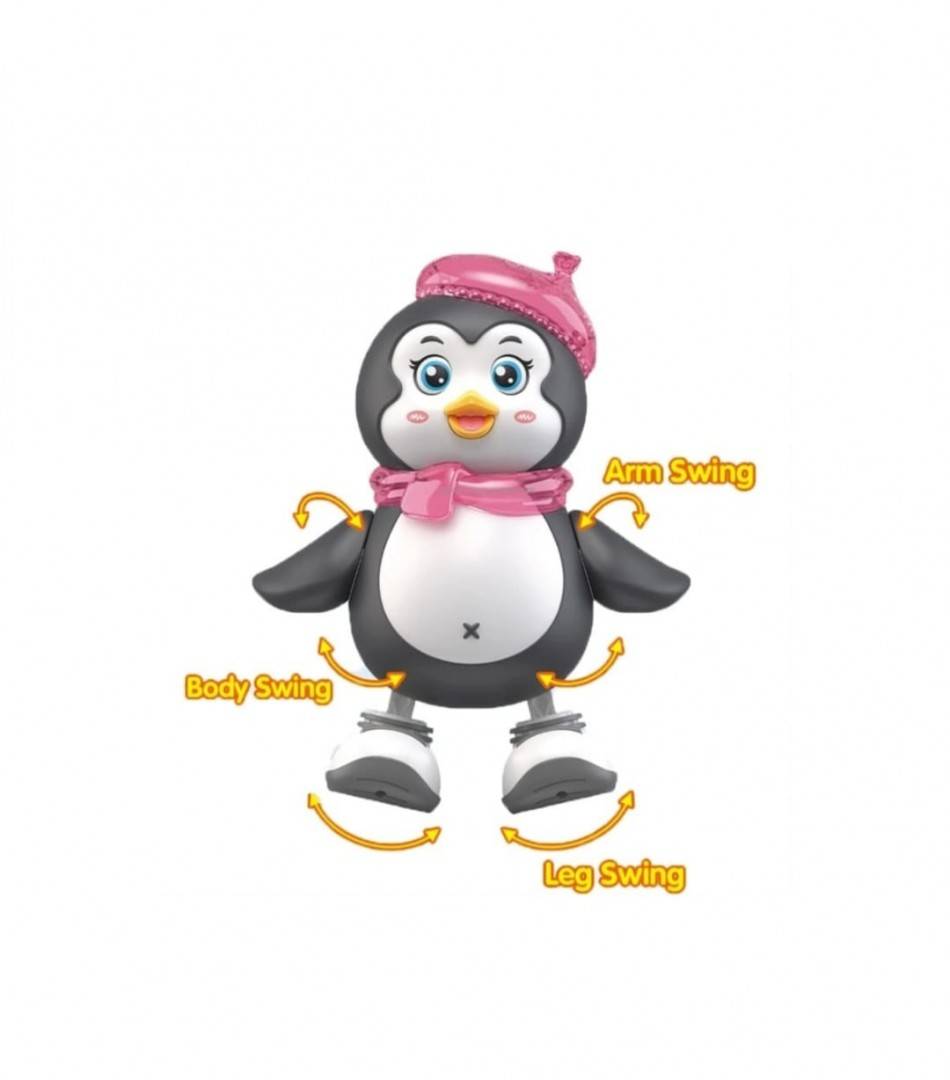 Jucarie interactiva, Pinguinul dansator, sunete si lumini, MASHASHOP, roz, 22 cm