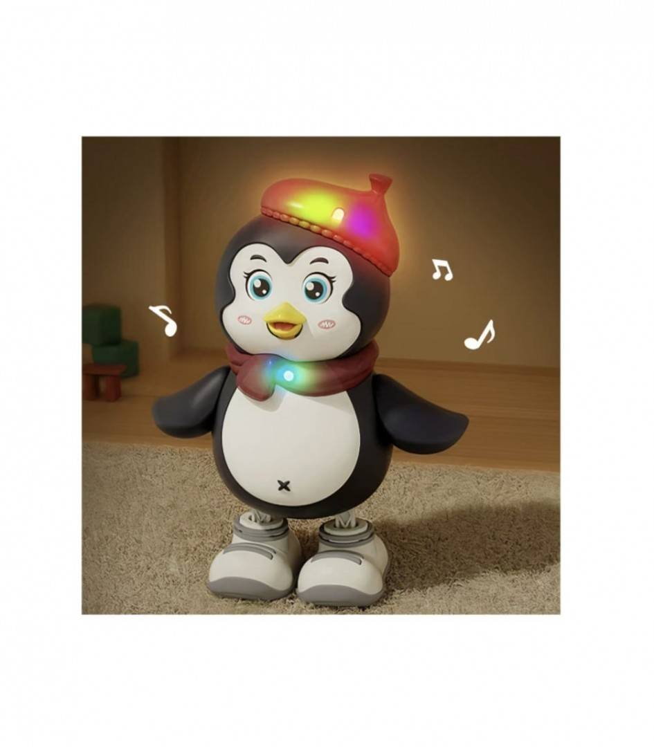 Jucarie interactiva, Pinguinul dansator, sunete si lumini, MASHASHOP, roz, 22 cm