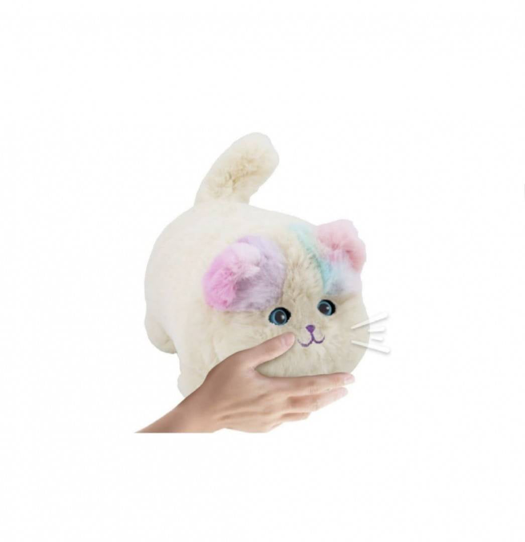 Jucarie interactiva, Pisicuta Puszek, miauna, misca ochii, canta, alb/multicolor, 27 cm