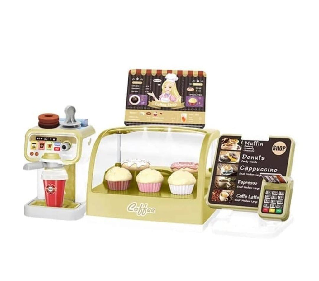 Jucarie interactiva, Set Coffe Shop cu accesorii, sunete si lumini, multicolor, 35 cm