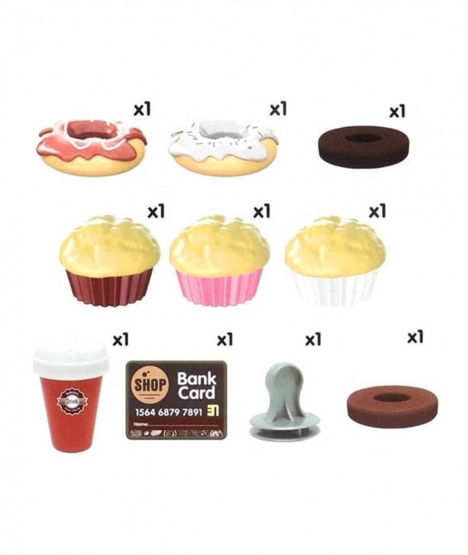 Jucarie interactiva, Set Coffe Shop cu accesorii, sunete si lumini, multicolor, 35 cm