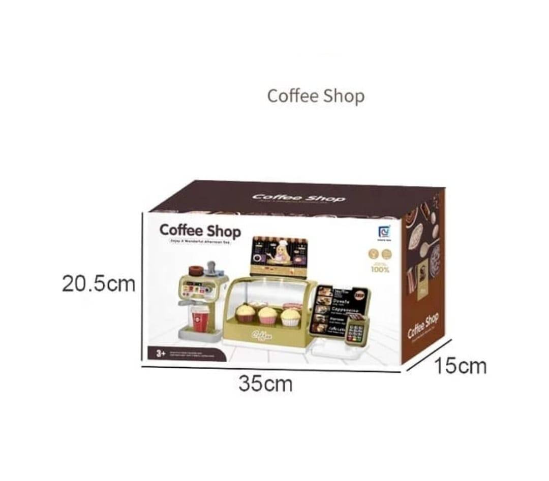 Jucarie interactiva, Set Coffe Shop cu accesorii, sunete si lumini, multicolor, 35 cm