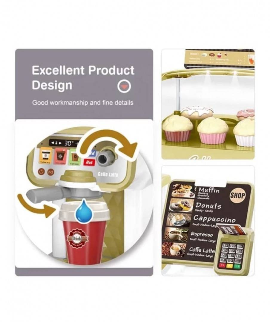 Jucarie interactiva, Set Coffe Shop cu accesorii, sunete si lumini, multicolor, 35 cm