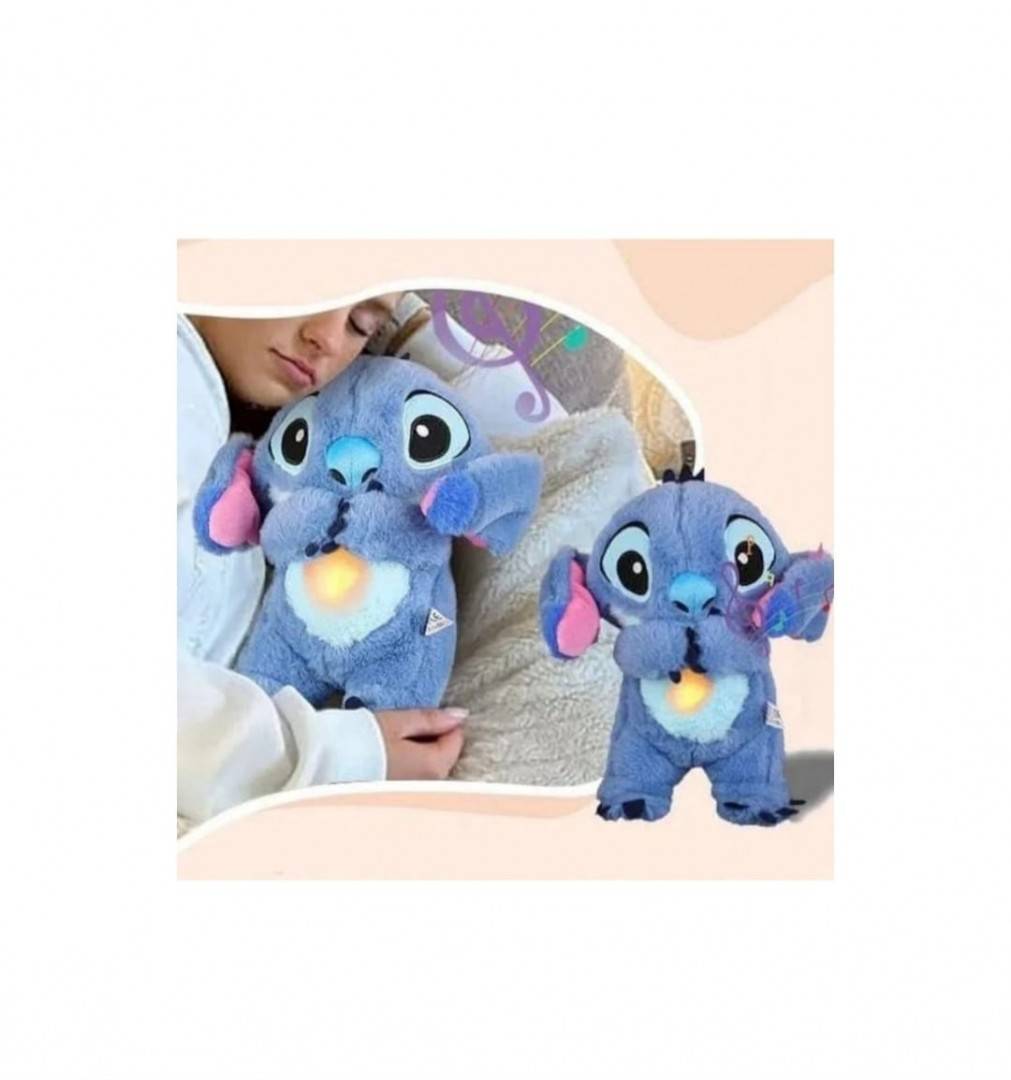 Jucarie interactiva, Stitch, care imita respiratia, melodii, lumineaza, albastru, 27 cm