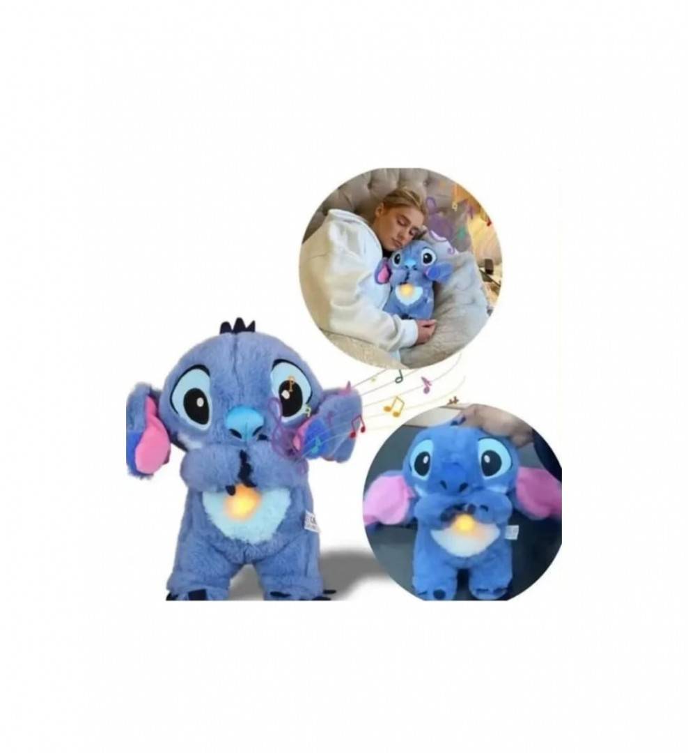 Jucarie interactiva, Stitch, care imita respiratia, melodii, lumineaza, albastru, 27 cm