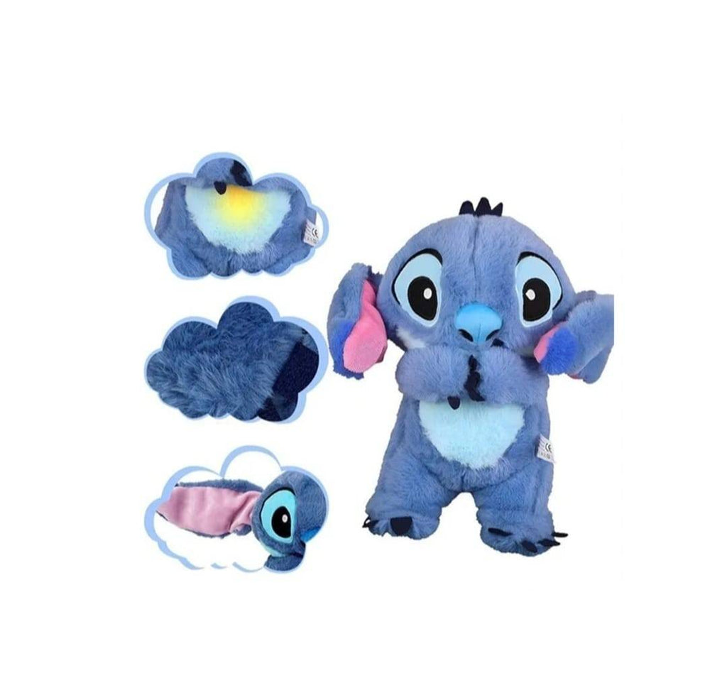 Jucarie interactiva, Stitch, care imita respiratia, melodii, lumineaza, albastru, 27 cm