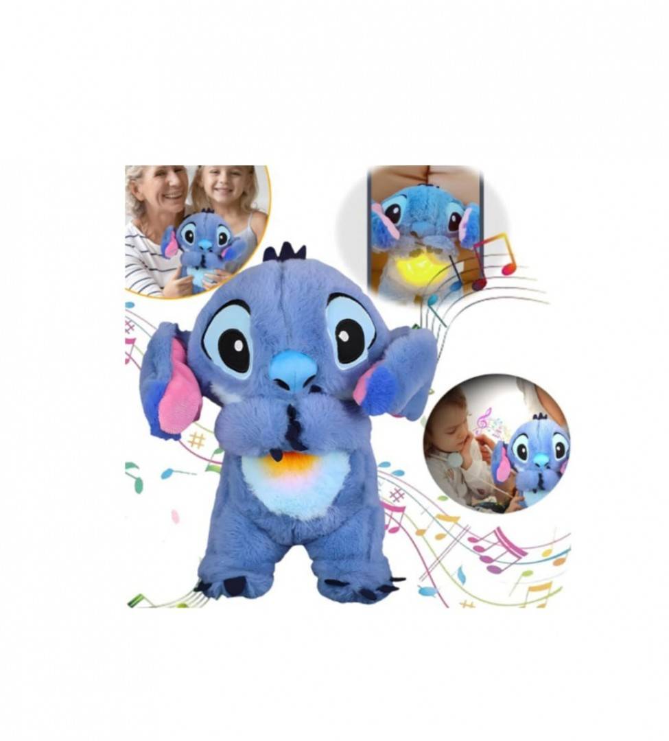 Jucarie interactiva, Stitch, care imita respiratia, melodii, lumineaza, albastru, 27 cm