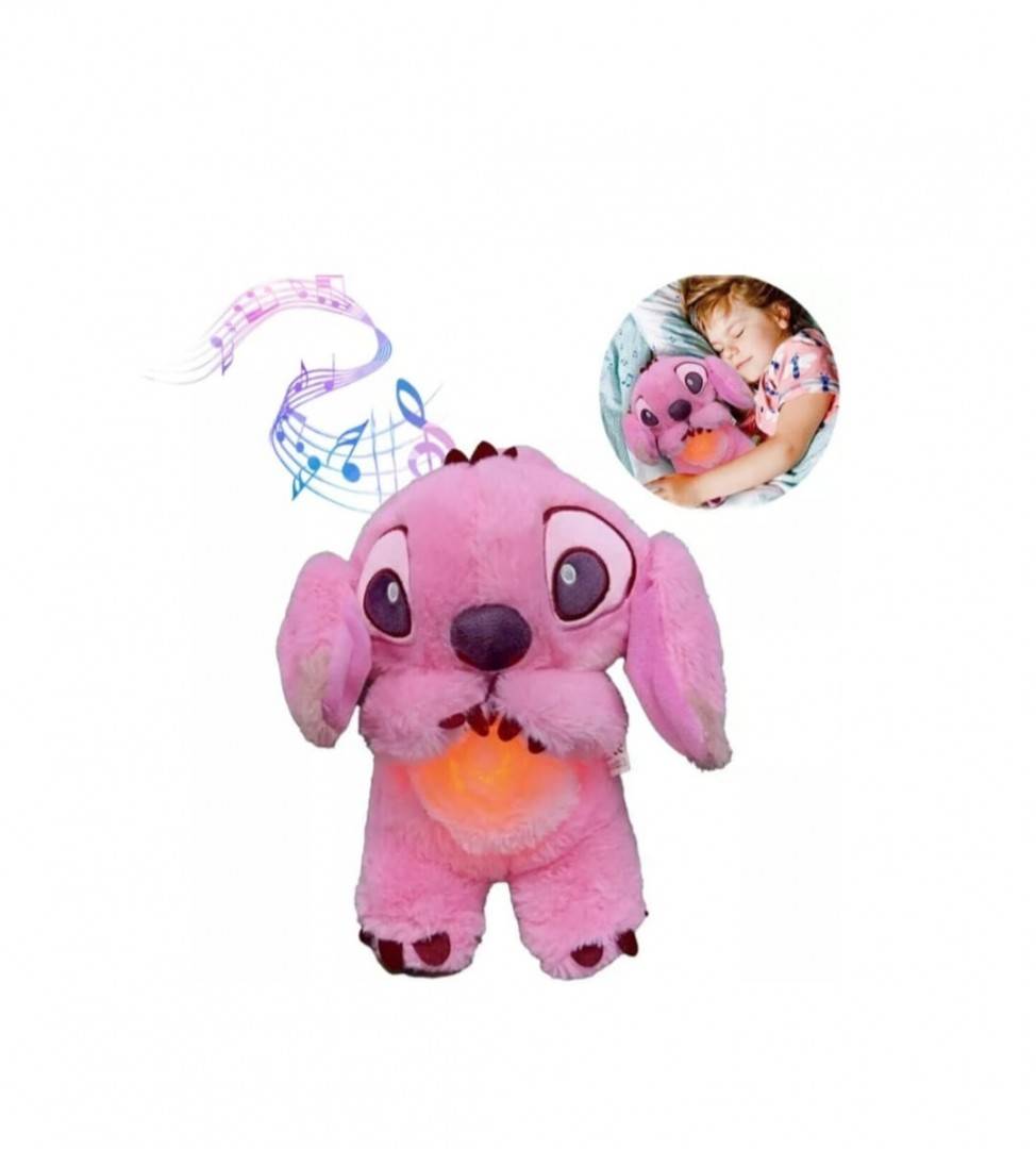 Jucarie interactiva, Stitch Lilo, care imita respiratia, melodii, lumineaza, roz, 27 cm