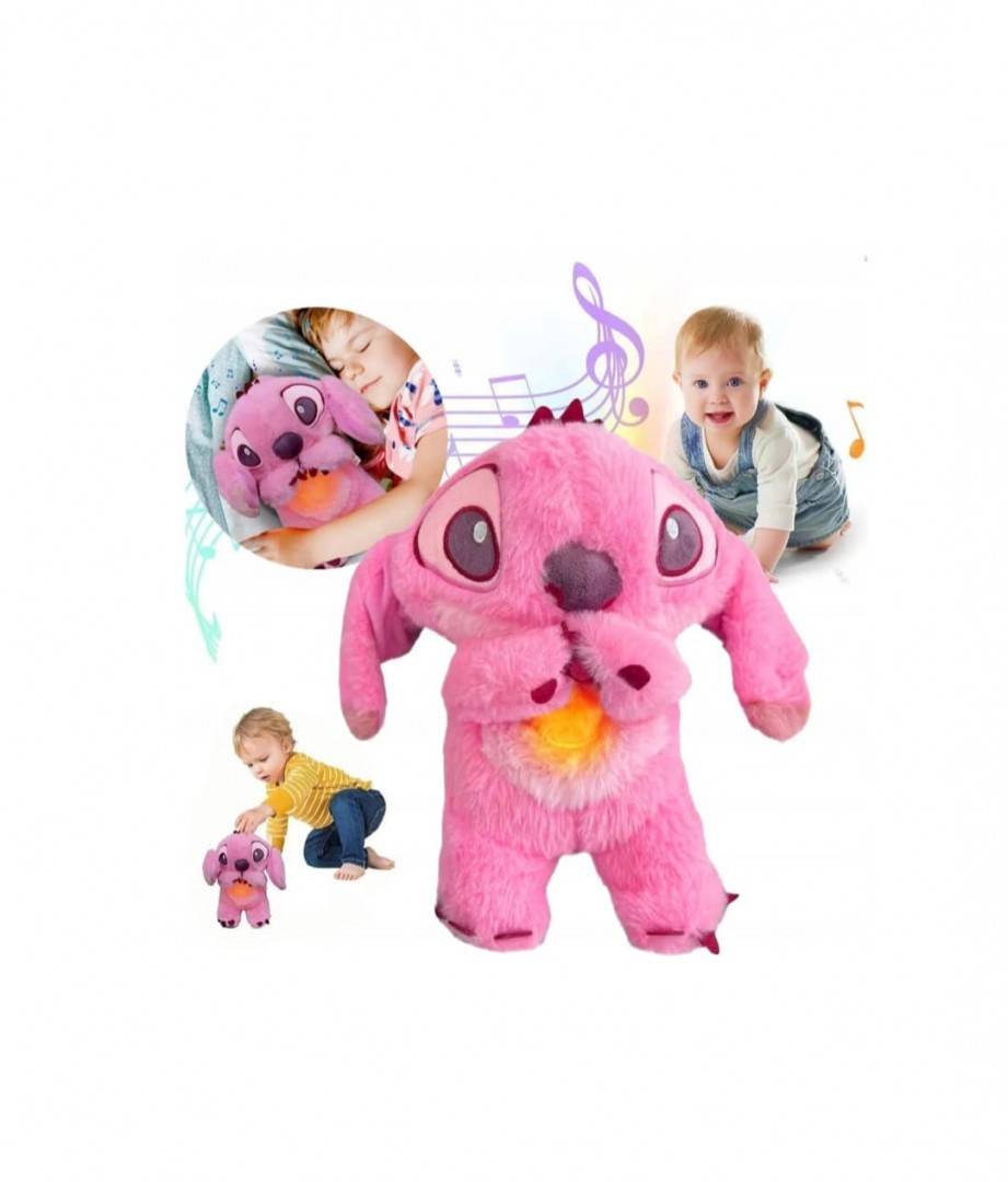 Jucarie interactiva, Stitch Lilo, care imita respiratia, melodii, lumineaza, roz, 27 cm