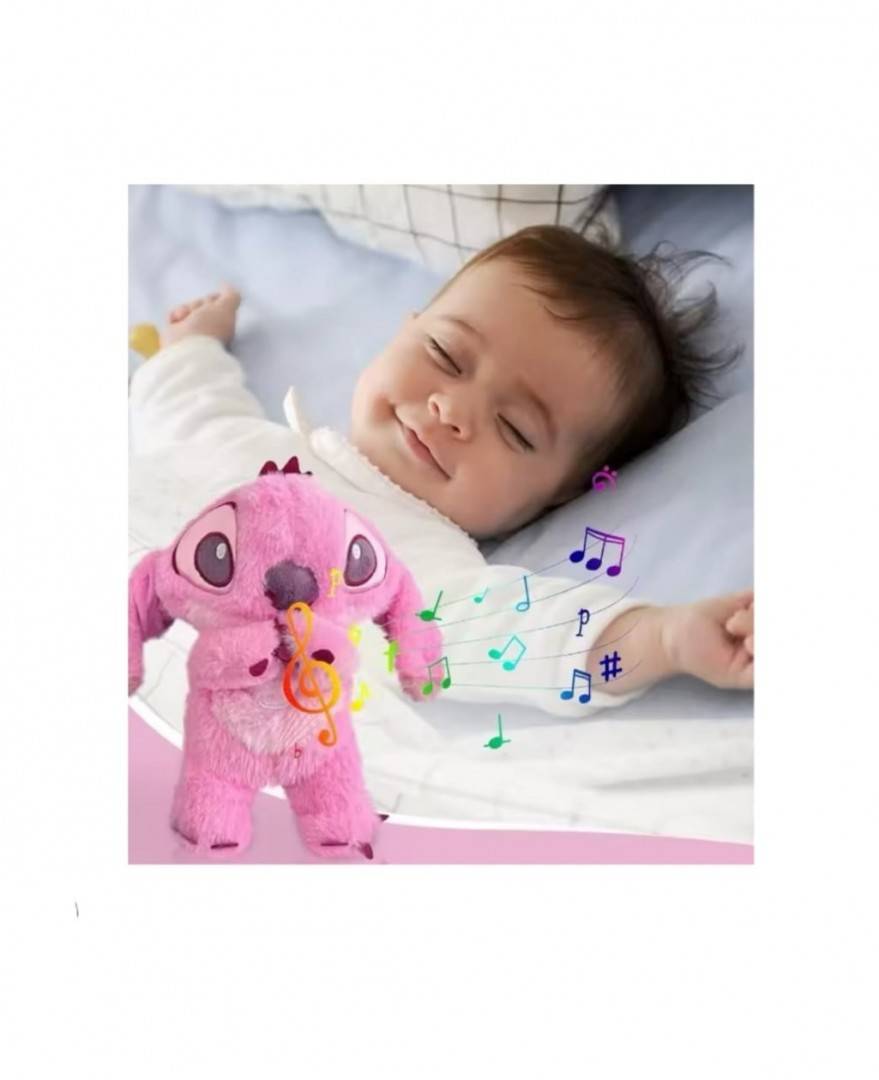 Jucarie interactiva, Stitch Lilo, care imita respiratia, melodii, lumineaza, roz, 27 cm