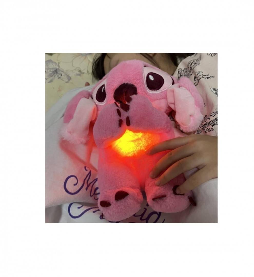 Jucarie interactiva, Stitch Lilo, care imita respiratia, melodii, lumineaza, roz, 27 cm