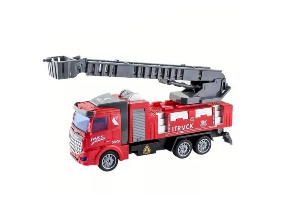 Jucarie Masina Pompieri cu scara, metal/plastic, rosu, 18 cm