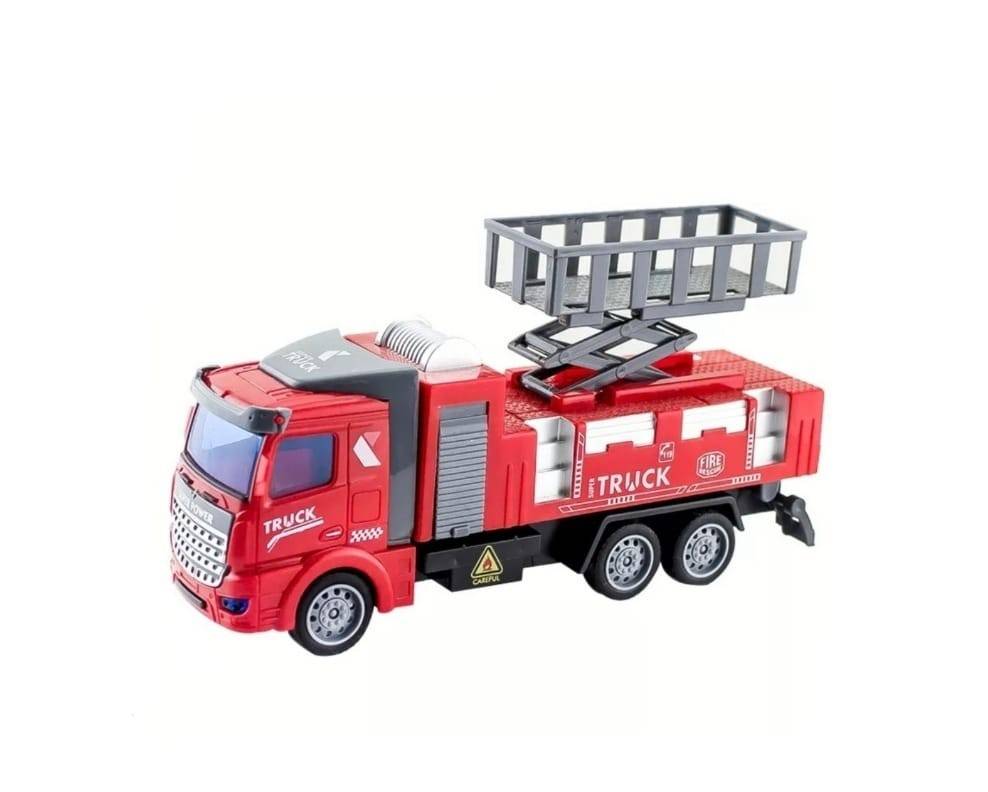 Jucarie Masinuta de Pompieri cu elevator, metal/plastic, rosu, 18 cm